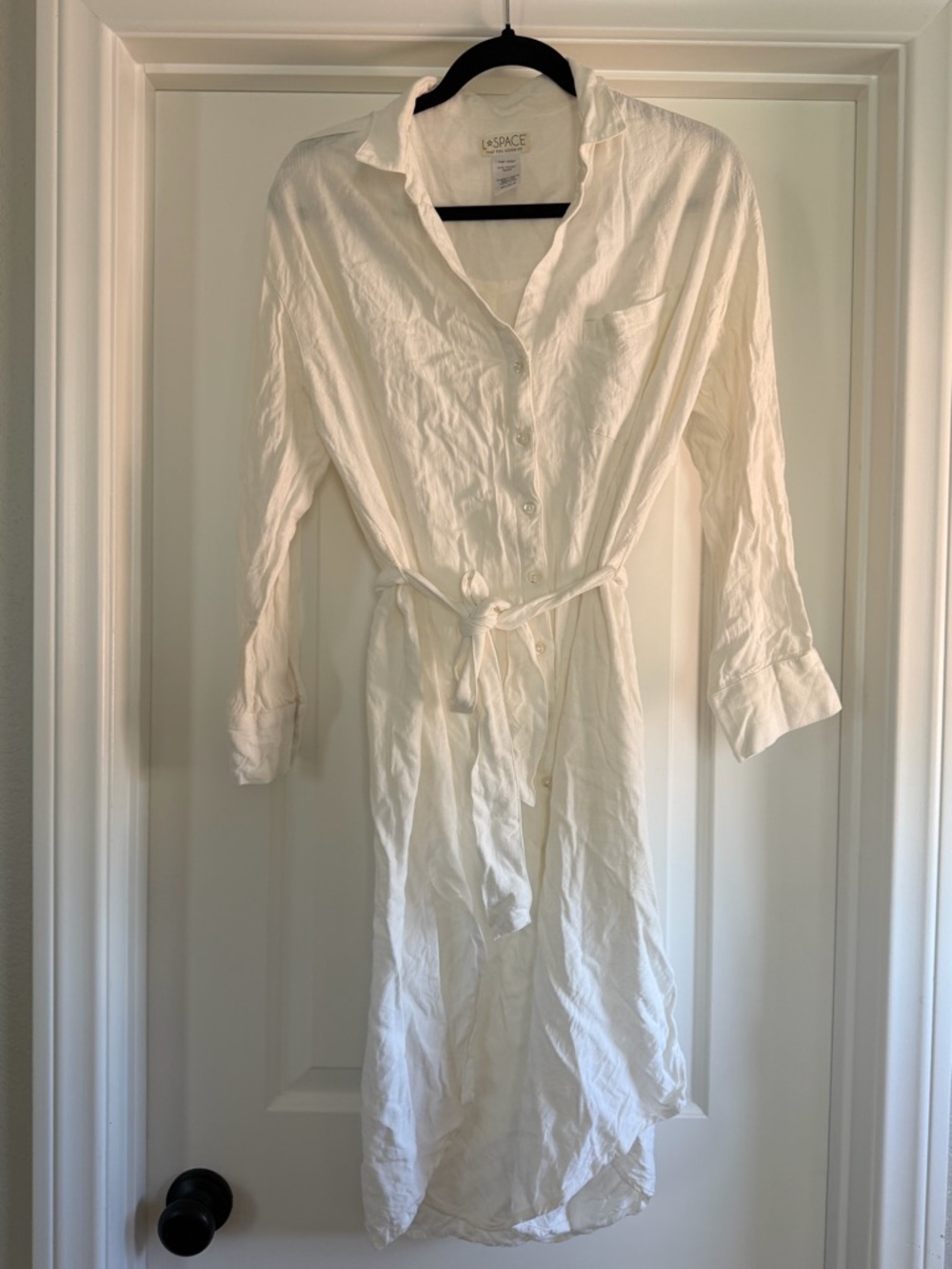 l*space White Button-Front Robe with Self-Tie Waist